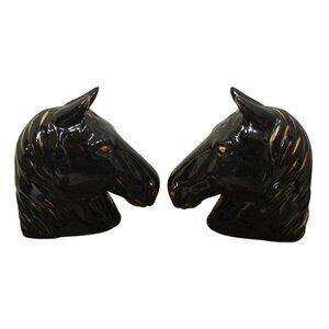 6" Pair Of Black Ceramic Horse Head Bookends